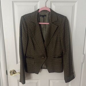 David Meister olive green Blazer with Notched Lapels and leather accent size 8